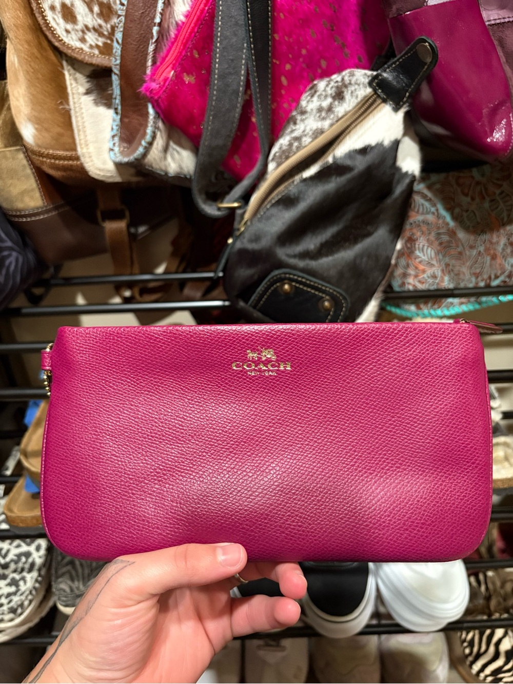 Coach Pebbled Leather Wristlet in Fuchsia Pink